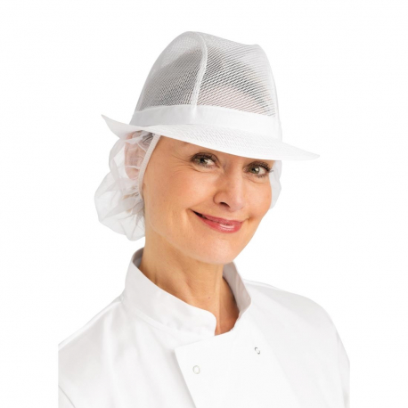 Trilby Hat with Net Snood White M