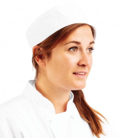 Whites Chefs Unisex Skull Cap Polycotton White - L